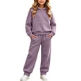 thumbnail image 3 of Girls Outfits Set Winter Hooded Long Sleeve Tops Pants Set Fall Clothing Outfits Purple 140, 3 of 10