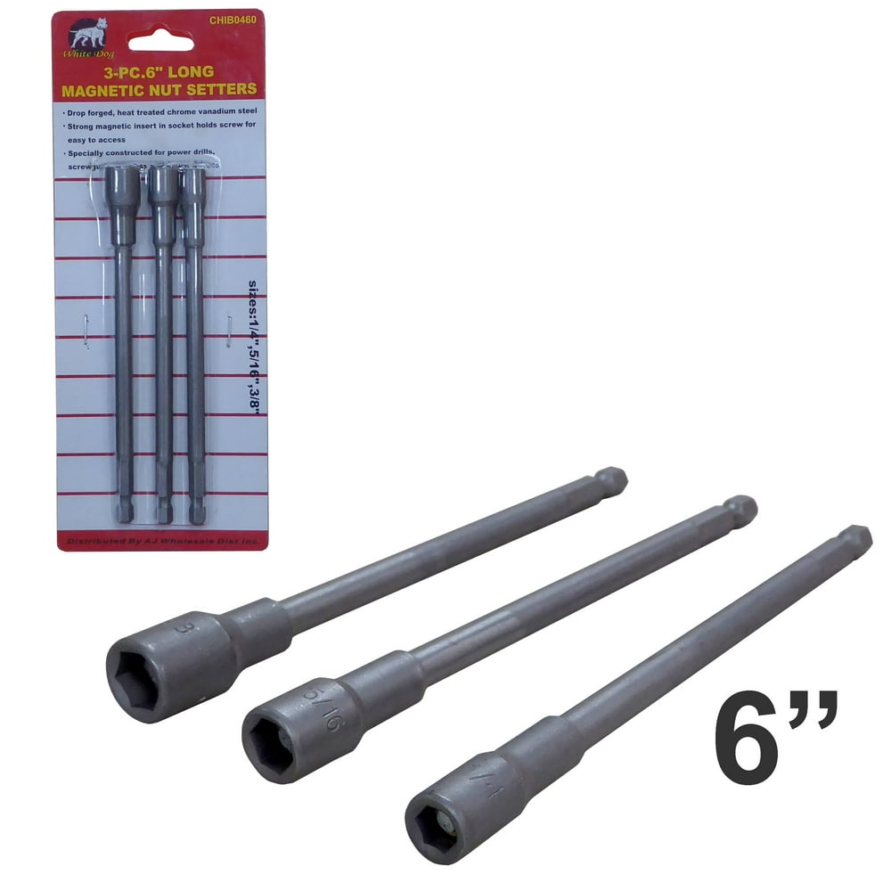 6" Long Nut Driver Setter Nutdriver Socket Bit Set SAE 1/4" 5/