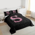 thumbnail image 3 of jejeloiu Jungle Cheetah Leopard Queen Comforter Set,Pink Letter S Bedding Comforter Set For Girls Women Reversible 3pcs, 3 of 8