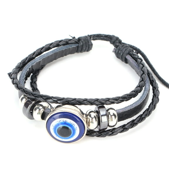 ESTINK Blue Eye Bracelets,Evil's Eye Bracelet For Men,Blue Evil's Eye Bracelets Turkish Style Adjustable Length HandWoven Leather Men's Jewelry