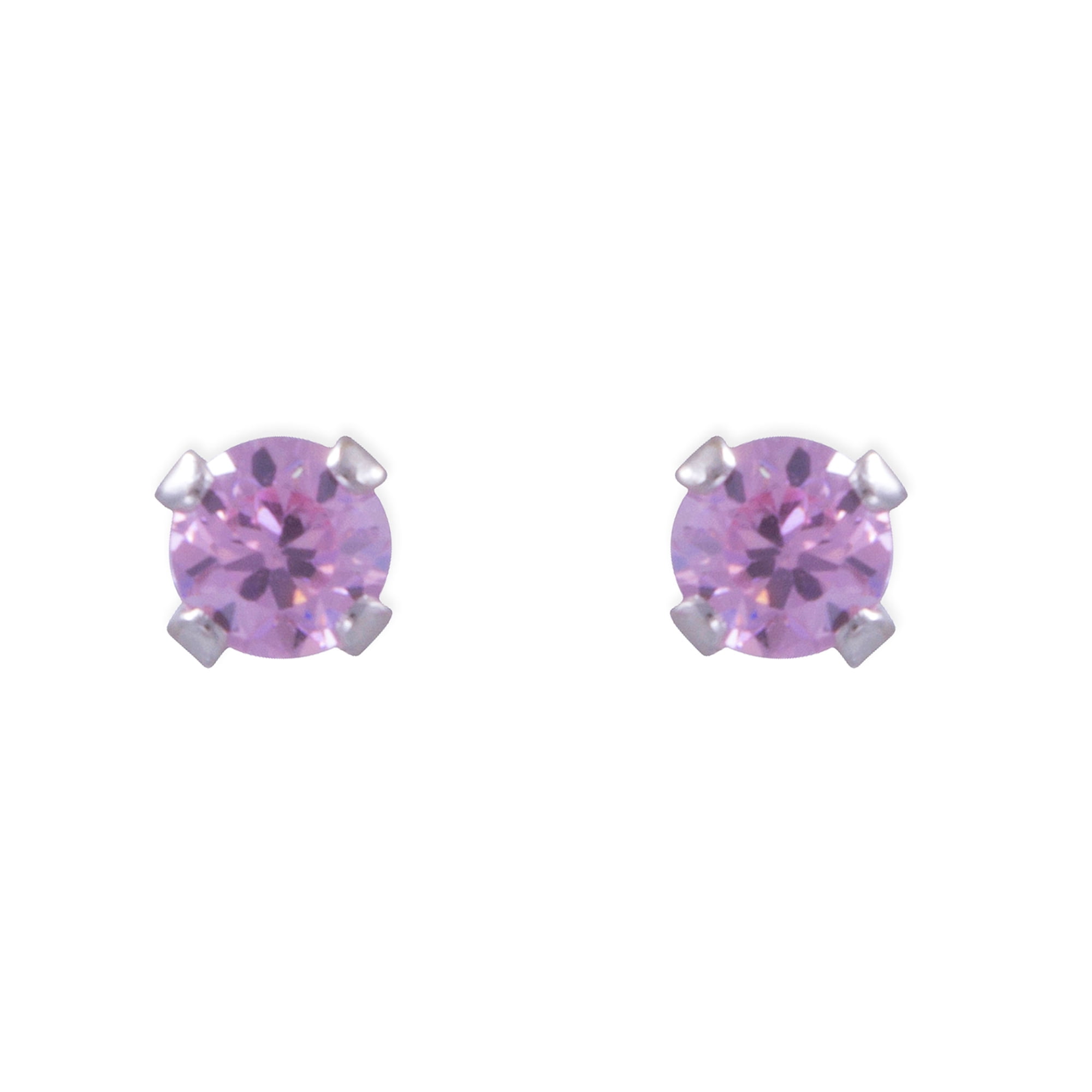 Brilliance Fine Women's Girl’s Sterling Silver Cubic Zirconia Round Stud Earring Set, 4 Pairs