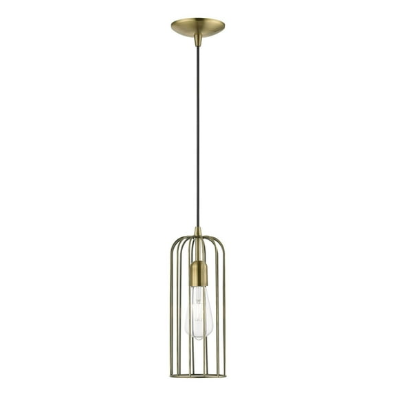 49713-01 Livex Lighting Glenbrook - 1 Light Pendant In Urban Style-19.25 Inches Tall and 5 Inches Wide-Antique Brass Finish    -Traditional