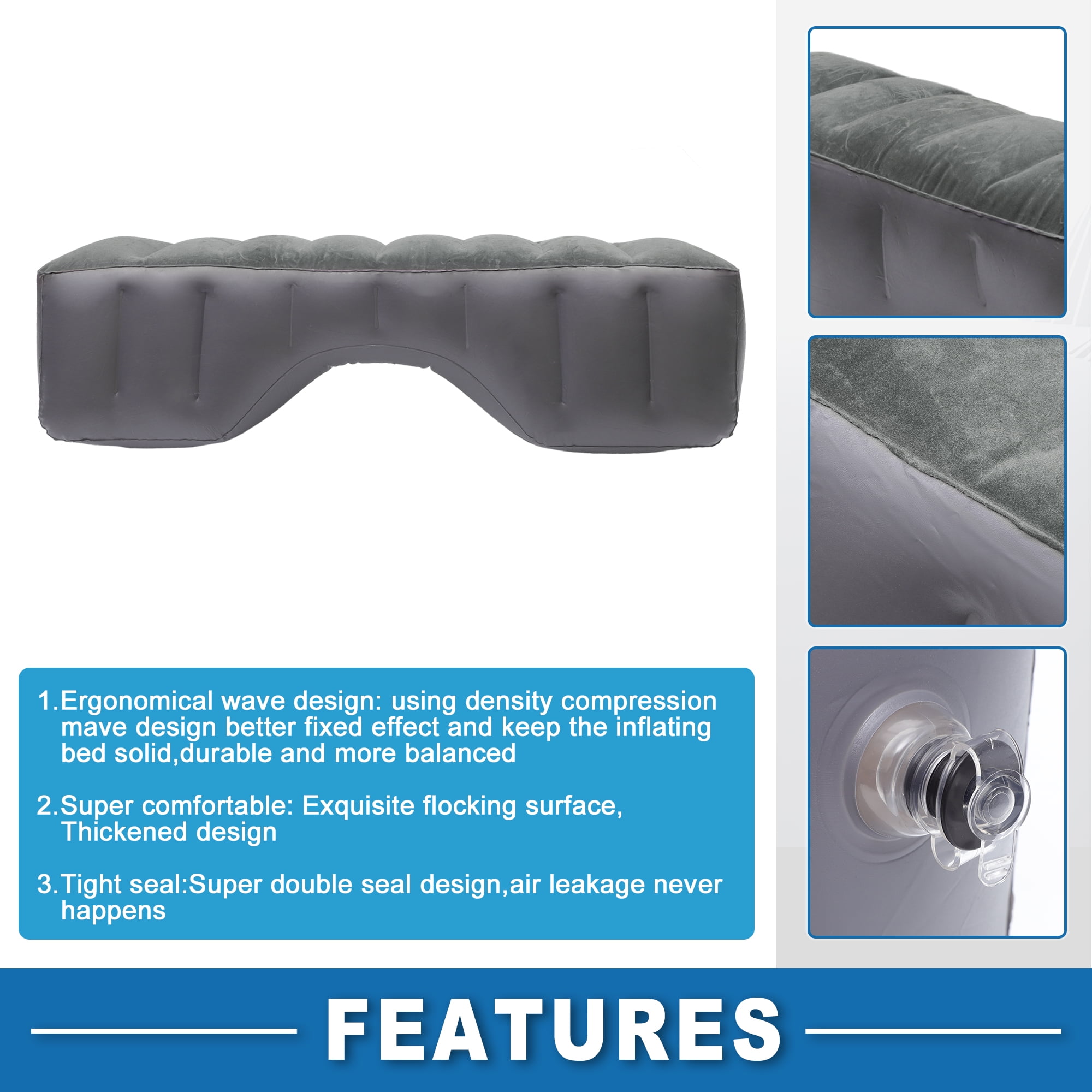 Unique Bargains Car Mattress Sleeping Mat Comfortable Rear Seat Air Bed Pad for Napping Travel Gray