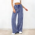 thumbnail image 3 of Bbyeadc Palazzo Pants for Women Drawstring Striped Loose Wide Leg Trousers Casual Pants Comfy Lounge Pants with Pockets,Blue (S), 3 of 6