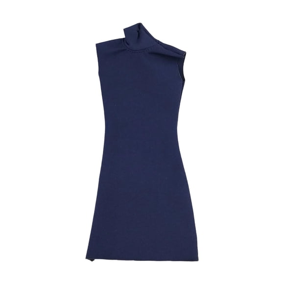 Vestido corto mini con cuello simulado a escala 1/6, elegante y casual, ideal para muñecas de cosplay de 12 pulgadas. azul oscuro