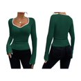 thumbnail image 3 of Camiseta de Larga con Cuello Redondo Estilo Y2K para Mujer, de Color Liso, Ideal para , Otoño e Invierno. para un Look Casual de Negocios. Verde S, 3 of 7
