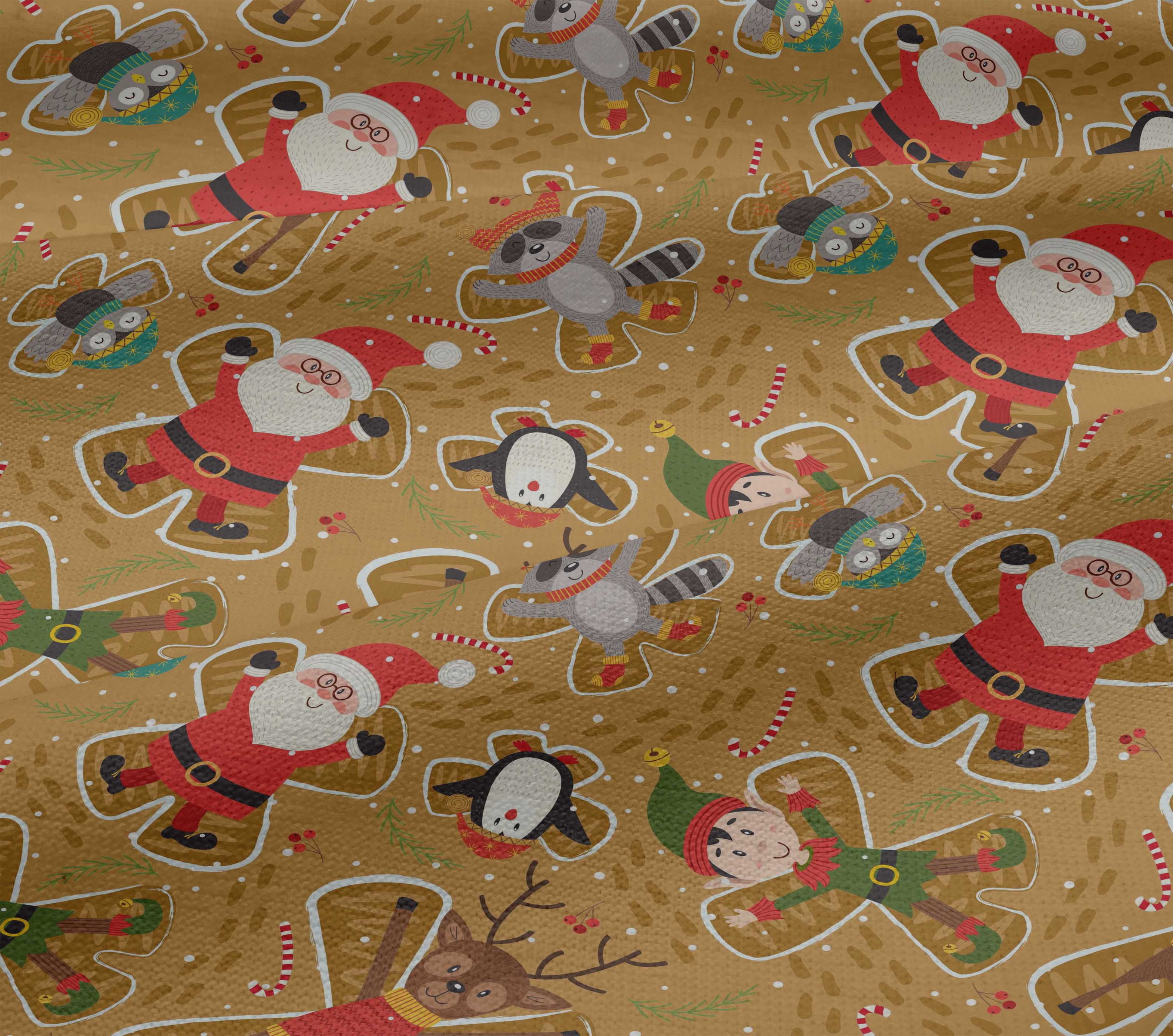 oneOone Cotton Jersey Light Brown Fabric Cartoon Animal|Candy Stick & Santa Christmas Dress Material Fabric Print Fabric By The Yard 58 Inch Wide