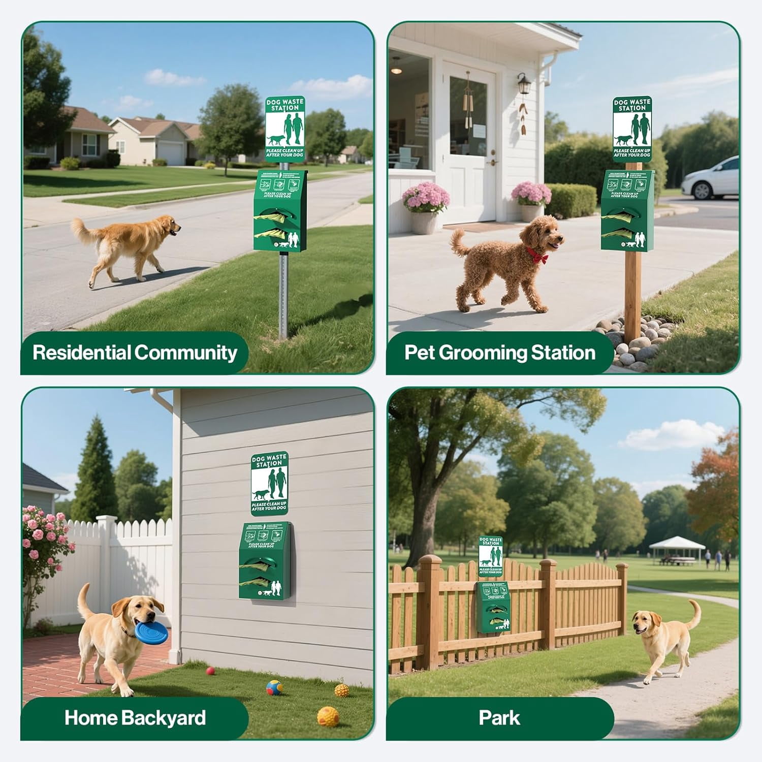 Pochar Pet Poop Waste Station Aluminum Dog Bag Dispenser with Pick Up After Your Dog Sign