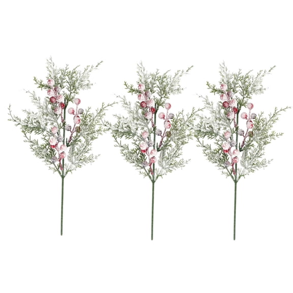 Naiovety 3 unids/set follaje navideño ramas de pino artificiales versátiles y duraderas para decoración navideña bayas de copo de nieve 3 palos