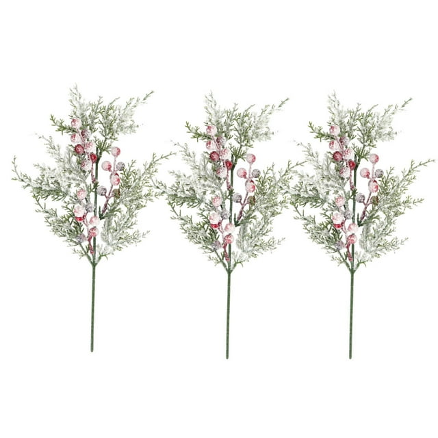 Naiovety 3 unids/set follaje navideño ramas de pino artificiales versátiles y duraderas para decoración navideña bayas de copo de nieve 3 palos