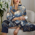 thumbnail image 6 of Pofeuu Blue Golden Dream Lotus Print Womens Pajamas Set Long Sleeve Sleepwear Button Down Nightwear Soft Pj Lounge Sets Button Down Pajamas Women-X-Large, 6 of 7