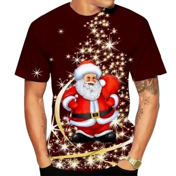 Camisetas navideñas con estampado 3d divertido de Papá Noel, camisetas de gran tamaño, camisetas para hombre, camisas informales de vacaciones de verano con cuello redondo, ropa Harajuku para hombre