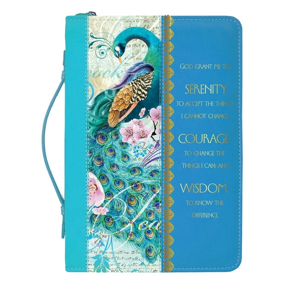 Serenity Prayer Bible Cover, Peacock Print, X-Large