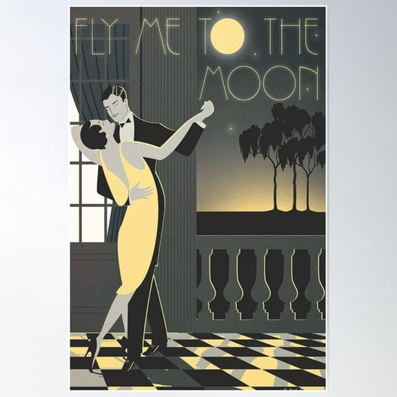 Fly Me To The Moon Vintage Art Deco Poster Poster Wall Art, Modern Wall Decor For Living Room Bedroom, 8x12 UNFRAMED