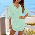 thumbnail image 5 of DeHolifer Women's Dreeses V-Neck Lace Cover Up Dress 3/4 Sleeve Side Tie Beach Tunic for Swimwear Summer Vacations Green XL, 5 of 6