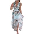 thumbnail image 1 of Pompotops Femmes de la Mode Décontractée en Angleterre en Vrac Sans Manches Imprimé V-Cou Robe de Sol-Longueur, 1 of 6