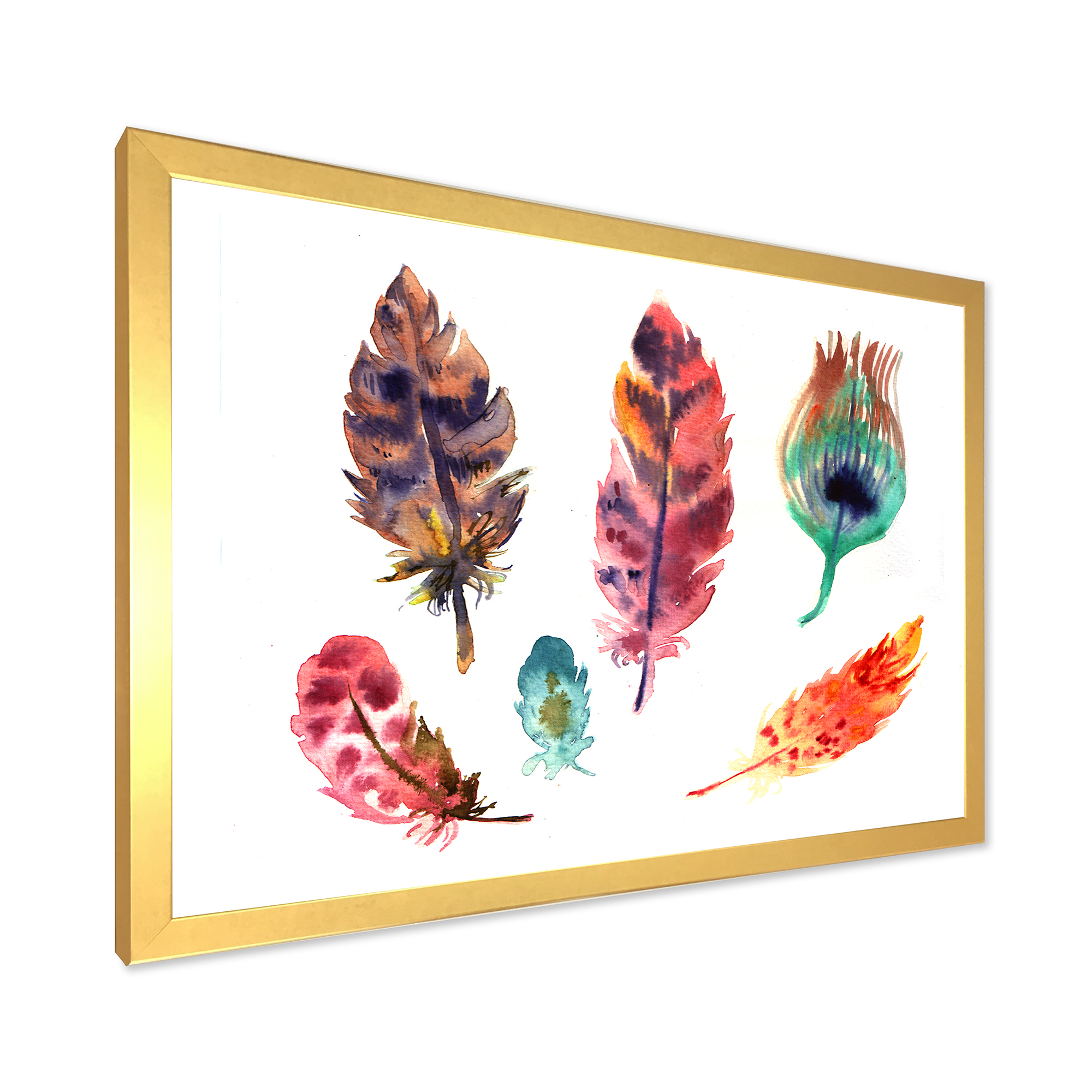 Designart 'Colourful Boho Art Feather Set II' Bohemian & Eclectic Framed Art Print