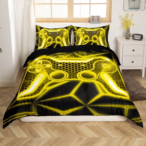 Erosebridal Yellow Gamepads Comforter Cover Twin,Video Game Bedding Twin Size,Geometric Plaid Duvet Cover Twin,Microfiber Male Bedroom Decor,Reversible,2-Piece(No Comforter)