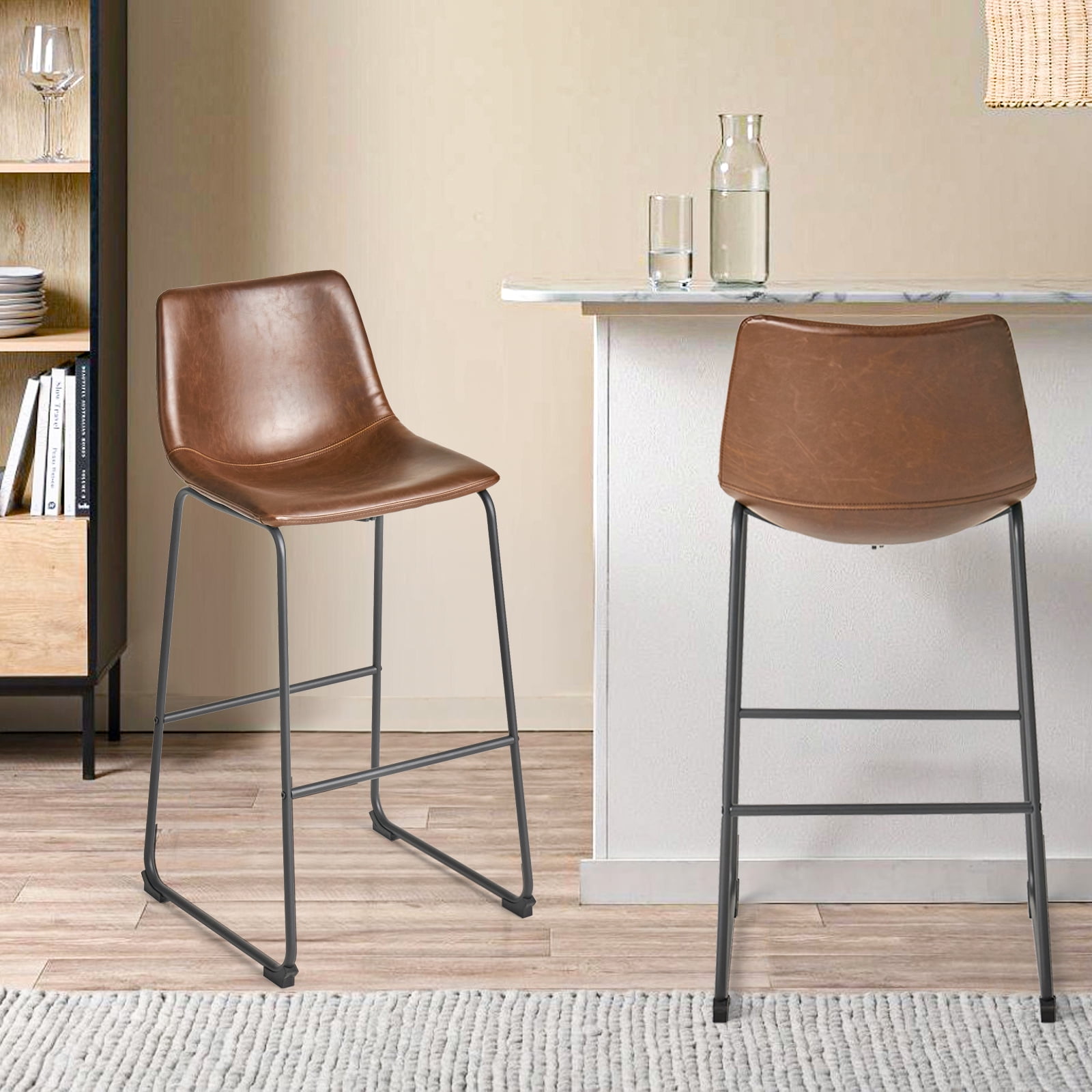 Kadyn PU Faux Leather Counter Bar Height Stools with Back, Upholstered Modern Armless Stool, Vintage Brown Pub Chairs for Dining Room Coffee House Rustic Bar Kadyn PU Faux Leather Counter Bar Height Stools with Back, Upholstered Modern Armless Stool, Vintage Brown Pub Chairs for Dining Room Coffee House Rustic Bar