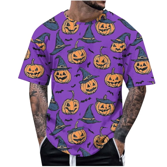 Men's Halloween T-Shirt, Printed Round Neck Short Sleeve Top, Lightweight and Comfortable for Casual Wear, Parties and Daily Use