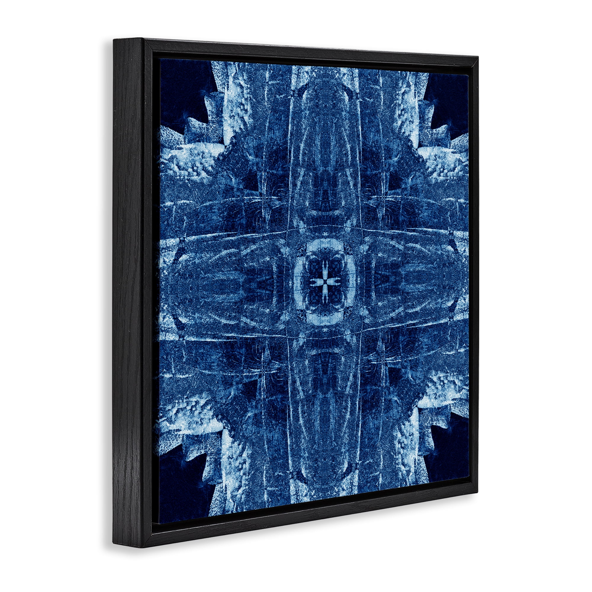 Stupell Industries Navy Blue Geometric Shapes Abstract Painting Black Floater Framed Canvas Art Print Wall Art, 25 x 25