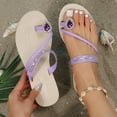 thumbnail image 4 of qolati Women's Wide Width Flat Sandals Trendy Strappy Open Toe Flip Flops Casual Beach Dressy Rhinestone Slides, 4 of 6