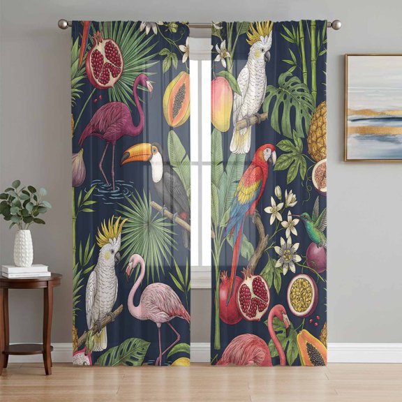 Tropical Plants Sheer Curtains 84 Inch Length 2 Panels Set, Summer Forest Botanical Nature Voile Window Treatment Rod Pocket Curtains Sheers Drapes for Bedroom/Living Room/Kitchen 52"x84"x2