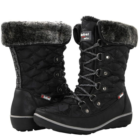 GLOBALWIN Women's Black Winter Snow Boots 6.5M US
