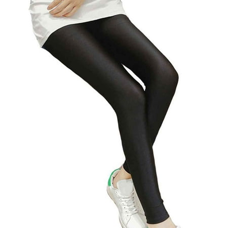 Women Shiny Thin Tights Full Ankle Length Stretch Pants Basic