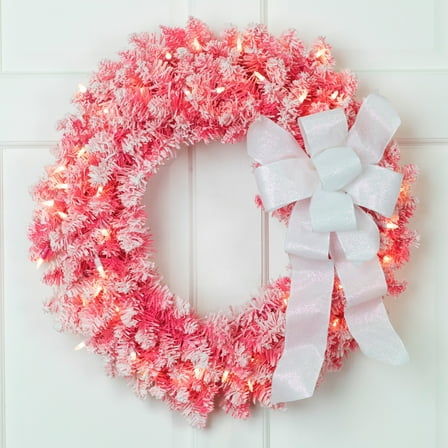 Northlight 24" Prelit Flocked Hot Pink Artificial Christmas Wreath - Clear Lights