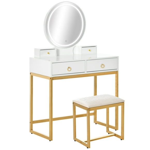 HOMCOM Vanity Table Set with Mirror, Makeup Dressing Table with LED Light