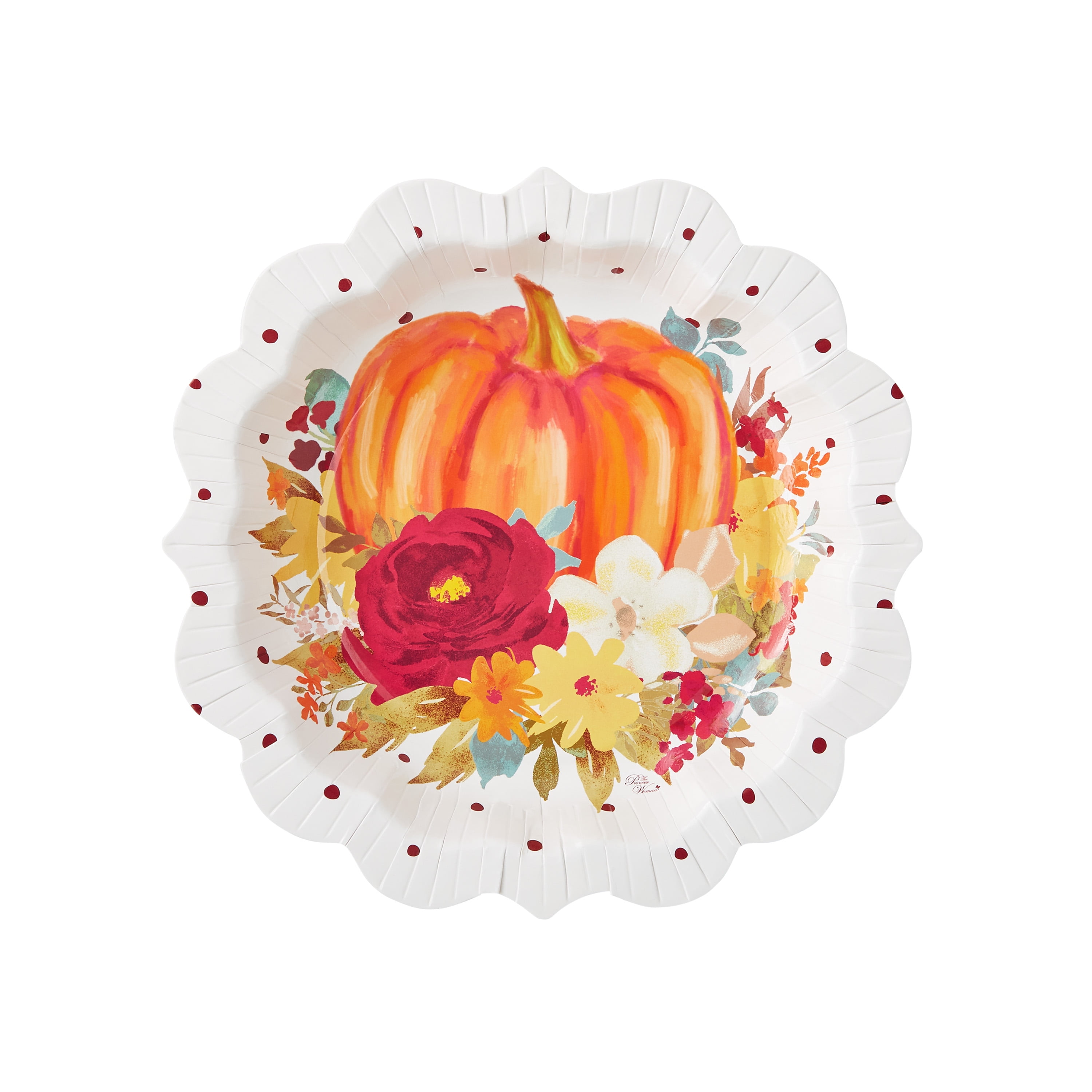 The Pioneer Woman Pumpkin Dot Disposable Dessert Plates, 8', 12 Count