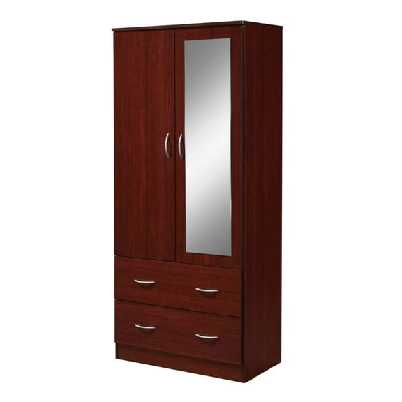 Hodedah Two Door Wardrobe with Two Drawers and Hanging Rod plus Mirror, Multiple Colors