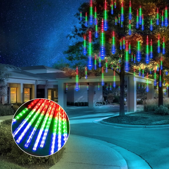 DAYBETTER Multi-Color Meteor Shower Lights Outdoor, Christmas Sting Lights 20in 10 Tube Waterproof Connectable Falling Rain Lights for Garden Yard Halloween Christmas Decoration