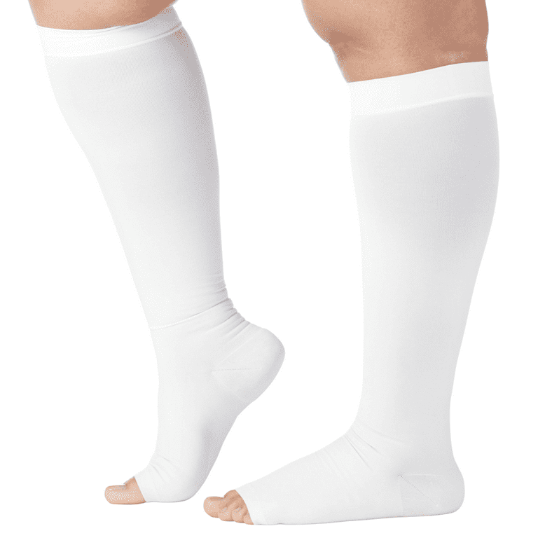 3XL Plus Size Wide Calf Support Socks for Men & Women Circulation 20-30mmHg  - Opaque Compression Socks with Open Toe for Varicose Veins Circulation,  Lymphedema, Arthritis by Mojo - Black, 3X-Large 