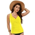thumbnail image 5 of GEWSEY Summer Vacation Swim Suit for Women Underwire Tankini Top Only V Neck Swimsuits for Big Busted Ruched Tummy Control Bathing Suits Top (Yellow, S), 5 of 9