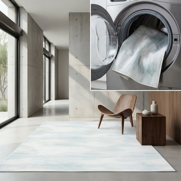 SAFAVIEH Malibu Zlata Abstract Machine Washable Area Rug, Ivory/Green, 8' x 10'