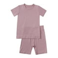 thumbnail image 2 of Toddler Boy Pajamas Set Solid Crewneck Top And Shorts Kids Pajamas Homewear Toddler Boy Pajamas 12-24 Months, 2 of 8