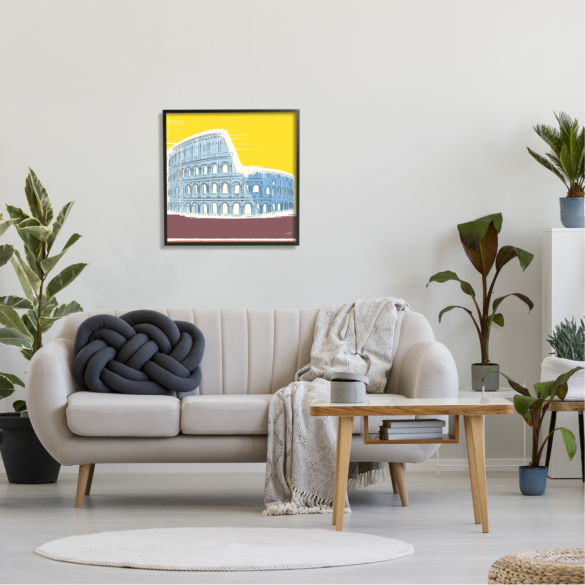 Stupell Industries Modern Colosseum Building Travel & Places Painting Black Framed Art Print Wall Art, 24 x 24