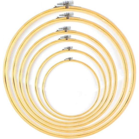 Nature Bamboo Cross Stitch Hoop Rings For Crafts, Embroidery Hoops With Adjustable Frame, Multipurpose Decoration For Your Home Or Wedding (6PCS)