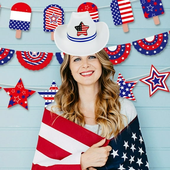 American Flag Cowboy Hat Patriotic USA Western Hat 4th of July Party Parade Rodeo Unisex Cowboy Cowgirl Hat