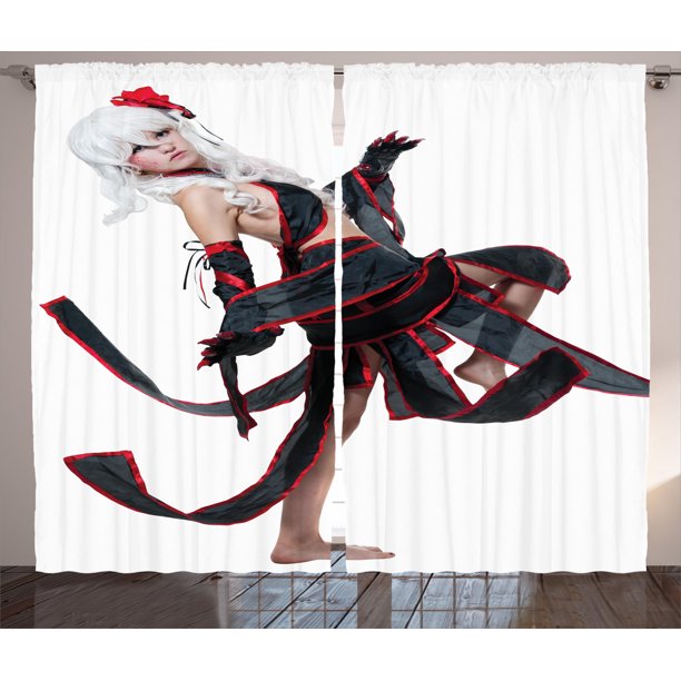 Anime Curtains 2 Panels Set Posing Warrior Girl In Manga Style Japanese Culture Themed Illustration Art Anime Curtains 2 Panels Set Posing Warrior Girl In Manga Style Japanese Culture Themed Illustration Art