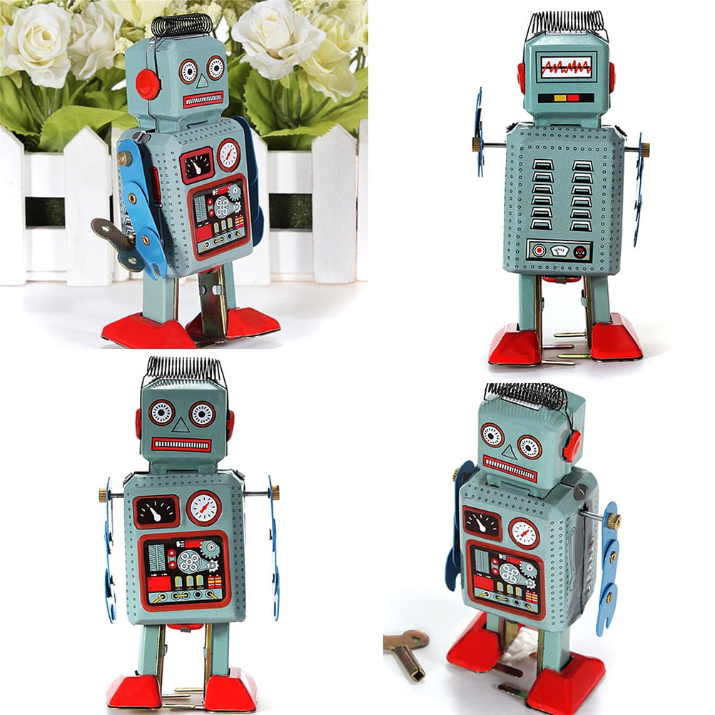 Vintage Mechanical Clockwork Wind Up Toys Walking Radar Robot Tin Toy* 