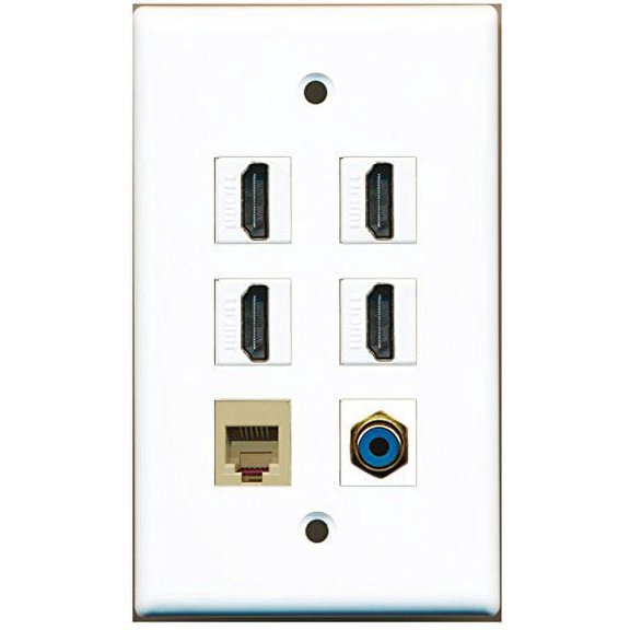 RiteAV - 4 HDMI 1 Port RCA Blue 1 Port Phone RJ11 RJ12 Beige Wall Plate