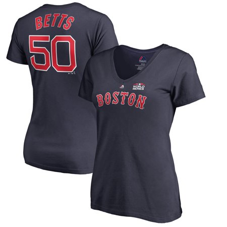 Mookie Betts Boston Red Sox Majestic Women's 2018 World Series Name & Number T-Shirt - (Best Football League Names)