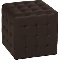 Cortesi Home Charli Tufted Cube Ottoman in 100% Genuine Leather, Brown