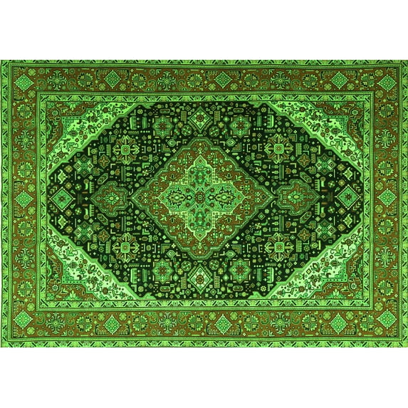Ahgly Company Indoor Rectangle Medallion Green Traditional Area Rugs, 4' x 6'