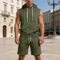 thumbnail image 5 of Hogleaql Mens Casual Tracksuit 2 Pieces Cotton Linen Short Sleeve Fashion T-Shirt with Hoodies & Relaxed Fit Shorts Travel Outfits Comfy Suits with Pockets Army Green S, 5 of 6