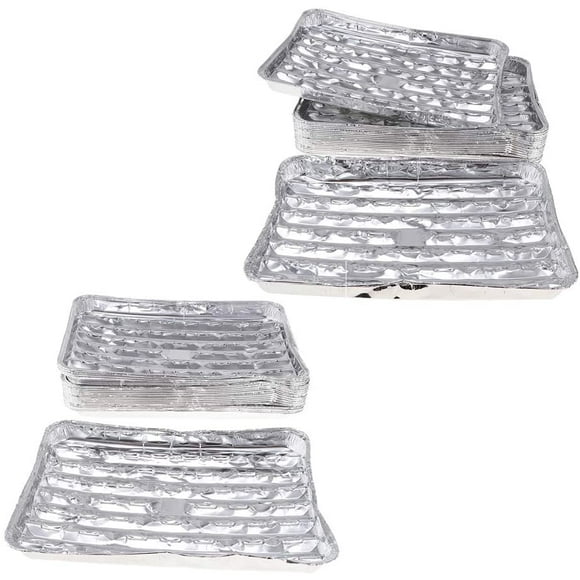PinesC 40pcs/set Disposable Aluminum Foil Barbecue Grilling Trays for Outdoor Picnic Camping BBQ - 34.5 x 22.5 x 2.5cm Silver