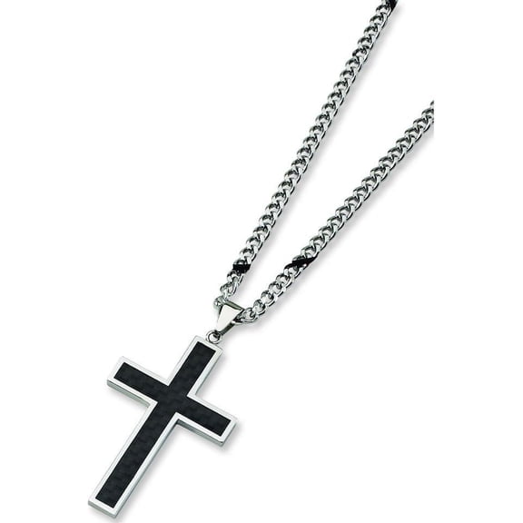 Stainless Steel Carbon Fiber Cross Mens Necklace 24" |A